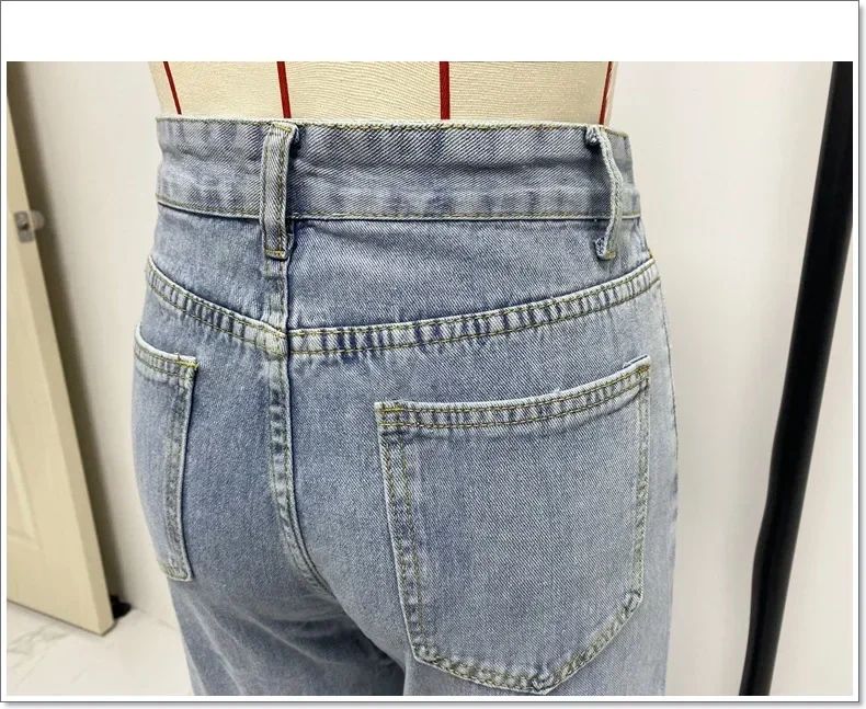 Women Denim Tassel Wide Leg Pants Jeans Washing Loose Fit Mid Waist Pockets Zipper Fly Solid Color Ankle Length Pants Basics