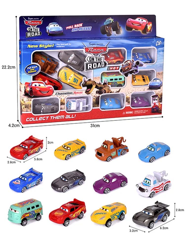 12 peças Disney Pixar Relâmpago McQueen Jackson Storm Mate carro modelo de PVC brinquedo para presente de aniversário infantil