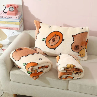 Cartoon Capybara Blanket Warm Flannel Nap Blanket Soft Comfortable Pillowcase Sofa Bed Sleeping Blanket Bedspread Girl Soft