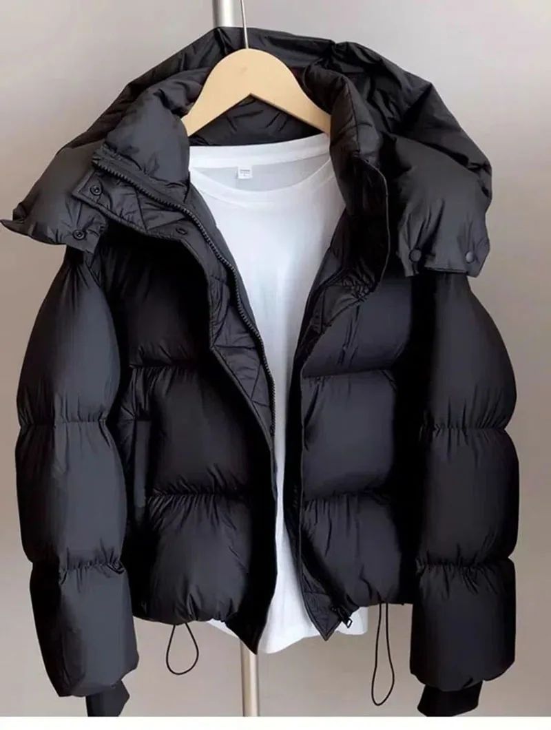 Hooded Cotton Jacket Women 2025 New Thickened Warm Long Sleeved Outwear Winter Korean Loose Solid Color Versatile Short Coat