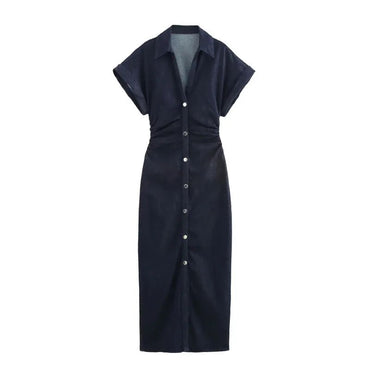 2025 traf Spring New 1975 series denim MIDI dress with lapel side zipper fashion