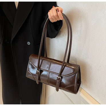 High End Burgundy Oil Wax Leather Underarm Bag Elegant Women's Magnetic Buckle Shoulder Bag Commuter Versatile Ladies Tote Bags