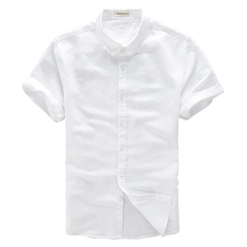 HOO2025 linen shirt young male leisure cotton shirts with short sleeves business cultivate one's morality thin comfortable shirt