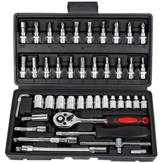2025 New 46-piece Auto Repair Combination Ratchet Wrench Toolbox, Auto Maintenance Vehicle-mounted Socket Repair Set