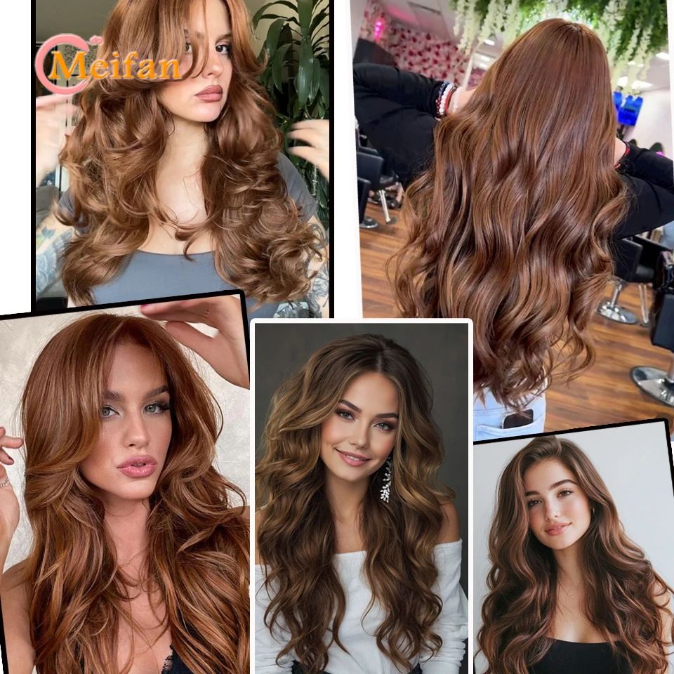 ?Extensões com Presilha em V Cabelo Sintético Ondulado com 4 Presilhas Castanho Preto Extensões de Uma Peça para Mulheres Uso Diário