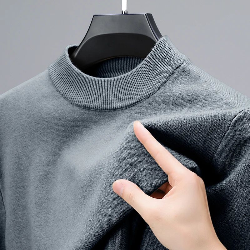 Half Turtleneck Knitwear Sweater New Autumn/Winter Mock Neck Sweatshirts Solid Color Pullovers Man Brand Casual Mens Clothing