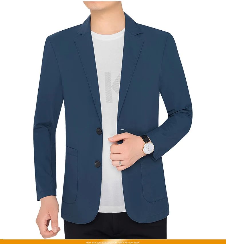 BROWON Brand Summer Men Blazers Gray Solid Color Thin Anti Wrinkle Quick Drying Soft Business Suit Blazer Jacket for Man