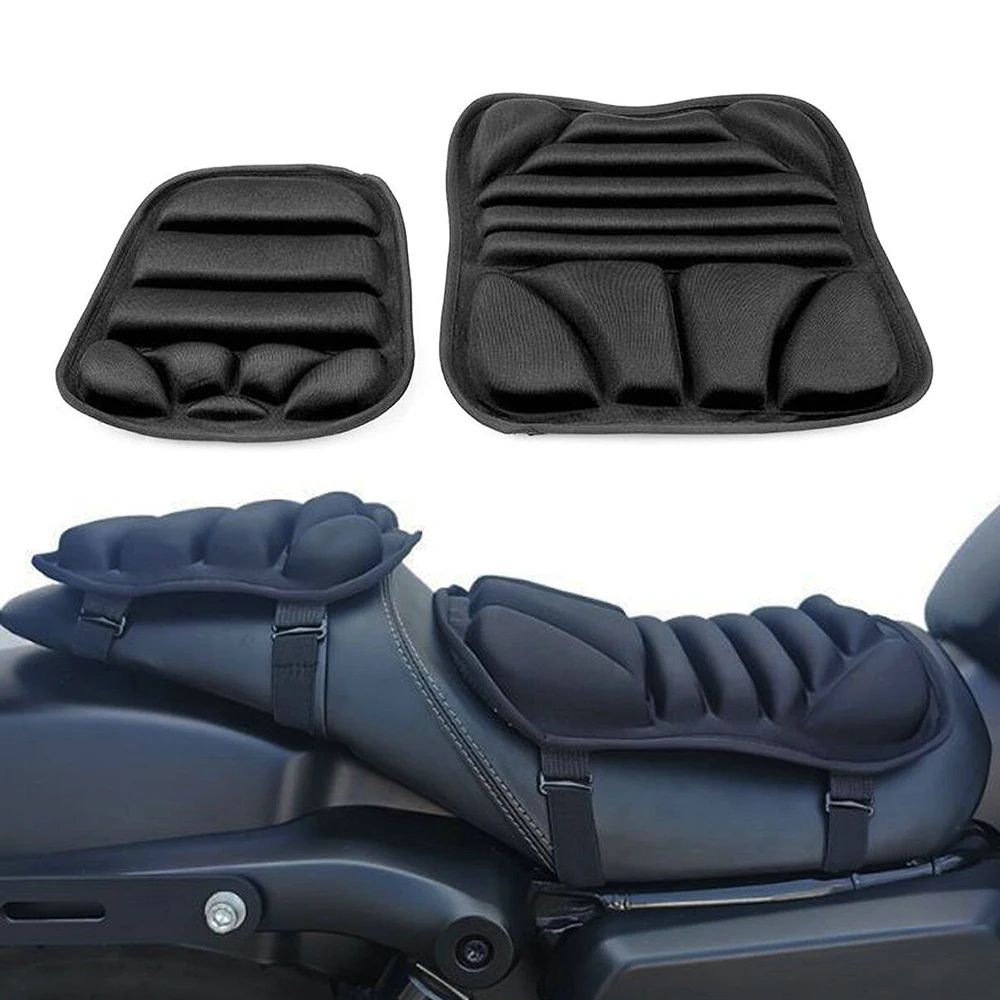 2 peças/conjunto de almofada de assento de motocicleta, almofada de assento de bicicleta para passageiro 3D, proteção de assento à prova d'água e com absorção de choque a ar