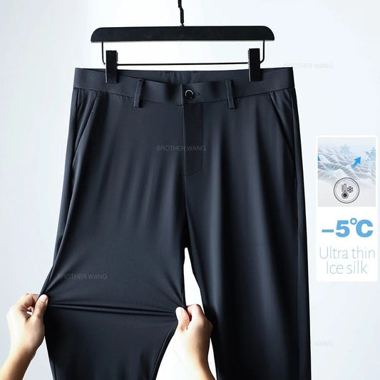 Spring Summer Ultra-thin Casual Pants Men's High Elastic Ice Silk Quick-dry Straight Draped Business Trousers Male Korean