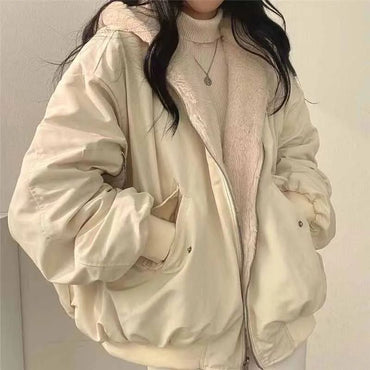 Smvp Winter Thicken Warm Parkas Women Fashion Double Sided Hooded Fleece Coat Ladies Korean Loose Long Sleeve Zip Up Jackets