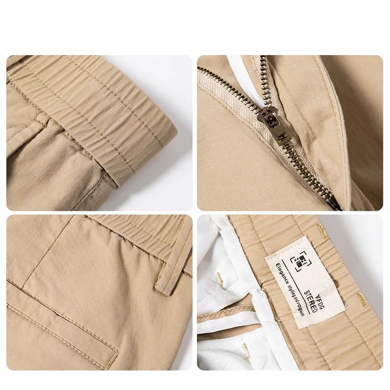 Casual Men Orange Loose Straight Business Pants Green Khaki Elastic Waist Trousers Soft Cotton Lyocell Fabric Korean Cargo Pants