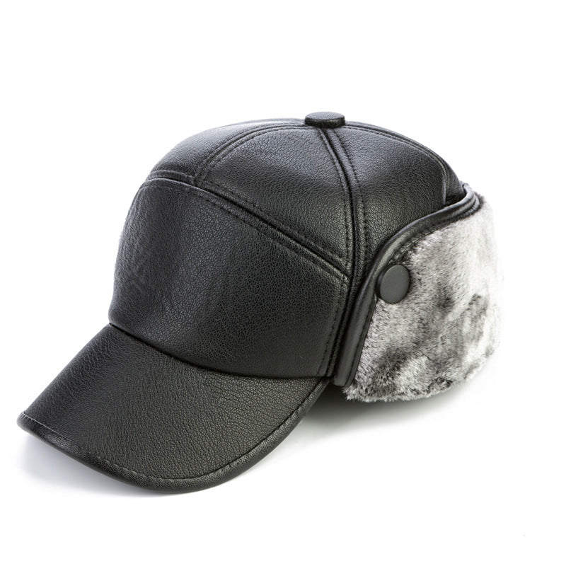 Boné de beisebol quente de inverno para homens, chapéus de pele de couro preto para homens, bonés snapback femininos, casquette, bonés de papai, gorras, protetores de orelha, engrossar