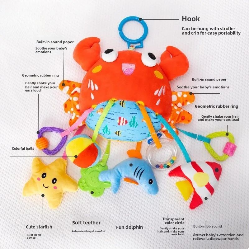 Brinquedos de Chocalho para Bebês Animais de Berço Carrinho de Bebê para Recém-Nascidos Brinquedos de Boneca de Pelúcia Educativos para Treinamento de Habilidades de Agarrar para Bebês de 0 a 12 Meses