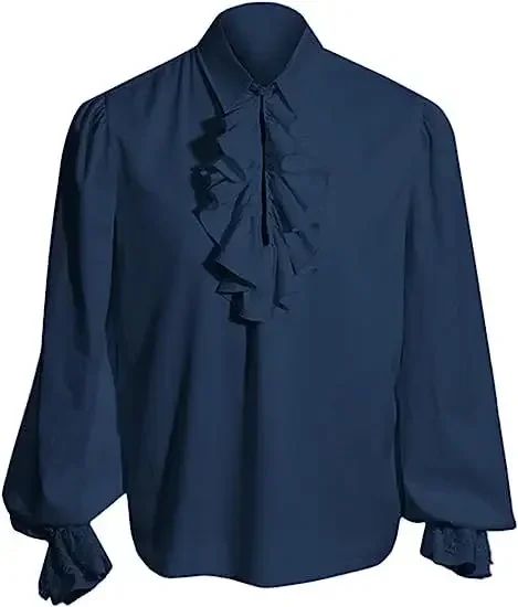 Mandylandy Vampire Men Shirts Tops Renaissance Victorian Steampunk Ruffled Shirt Tops Medieval Halloween Costume Clothing Tops