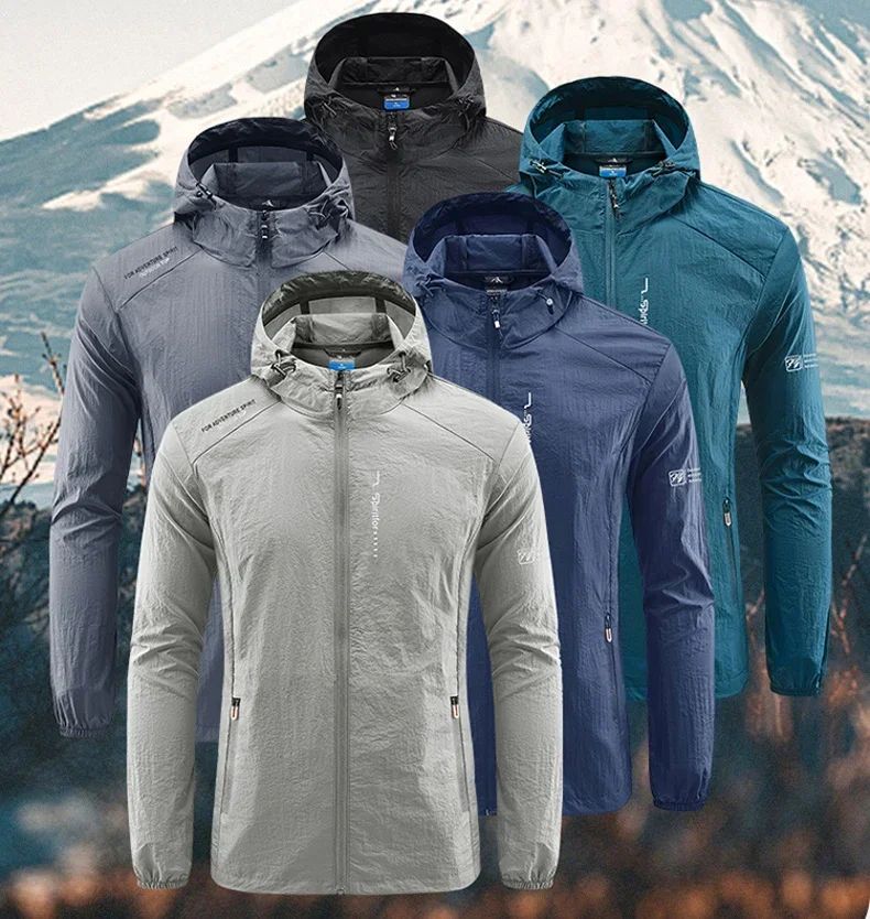 Men's UPF 50+ UV Protection Windbreaker Quick Dry Jacket Outdoor Sun-Protective Thin Hiking Fishing Cycling Hooded Sport Light