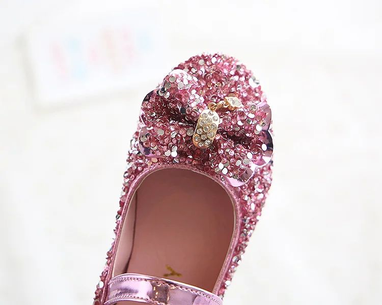 Fashion Girls Shoes Kids Flats Shoes Sequins Rhinestone Princess With Butterfly-Knot Flats Shoes For Students New Autumn 2022