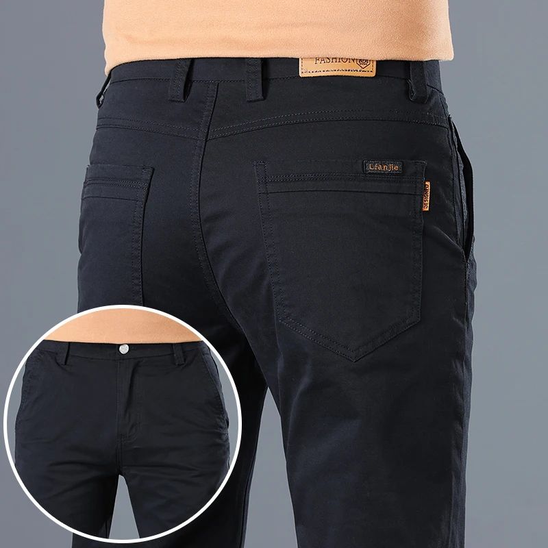 2024 Men's High Quality Pure Cotton Classic Solid Color Casual Pants Business Stretch Cotton Slim Straight Brand Trousers Male