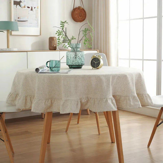 French Round Tablecloth Household Circular Table Cover Linen Cotton Tablecloth with Tassels Home Party Wedding Kitchen Decor