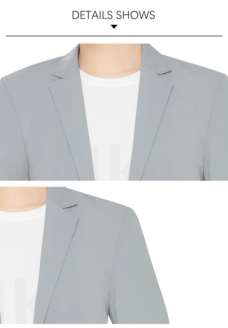 BROWON Brand Summer Men Blazers Gray Solid Color Thin Anti Wrinkle Quick Drying Soft Business Suit Blazer Jacket for Man