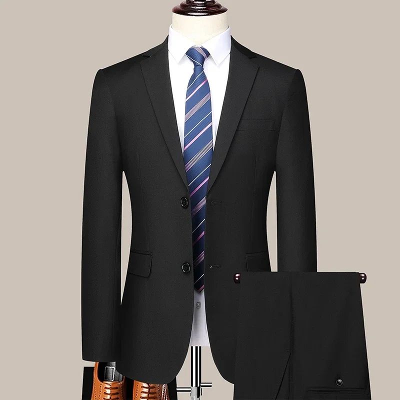 S-8XL New (Blazer+ Pants) Men's Fashion Business Gentleman Trend Slim-fit Casual Wedding Travel Plus-size Solid Color Suit