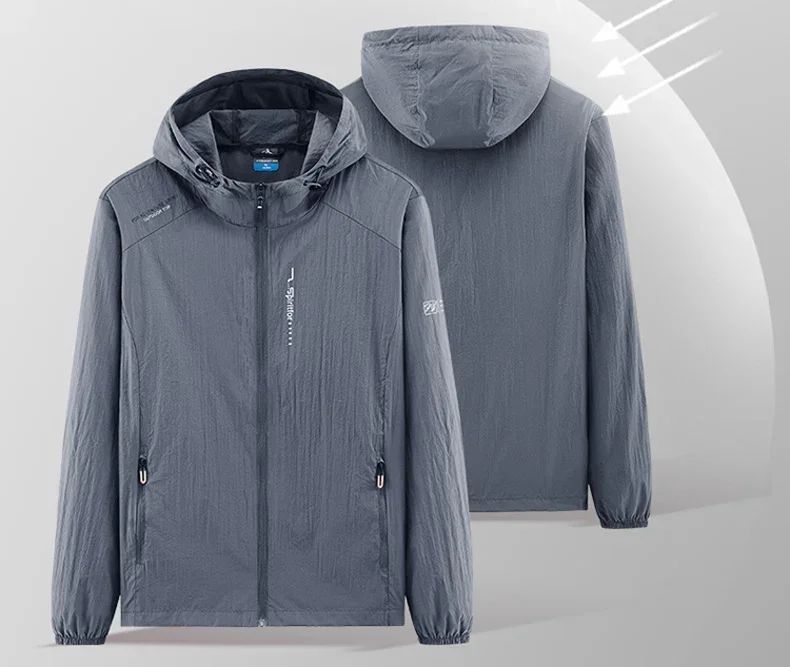 Men's UPF 50+ UV Protection Windbreaker Quick Dry Jacket Outdoor Sun-Protective Thin Hiking Fishing Cycling Hooded Sport Light