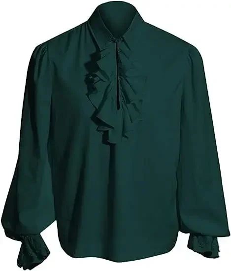 Mandylandy Vampire Men Shirts Tops Renaissance Victorian Steampunk Ruffled Shirt Tops Medieval Halloween Costume Clothing Tops