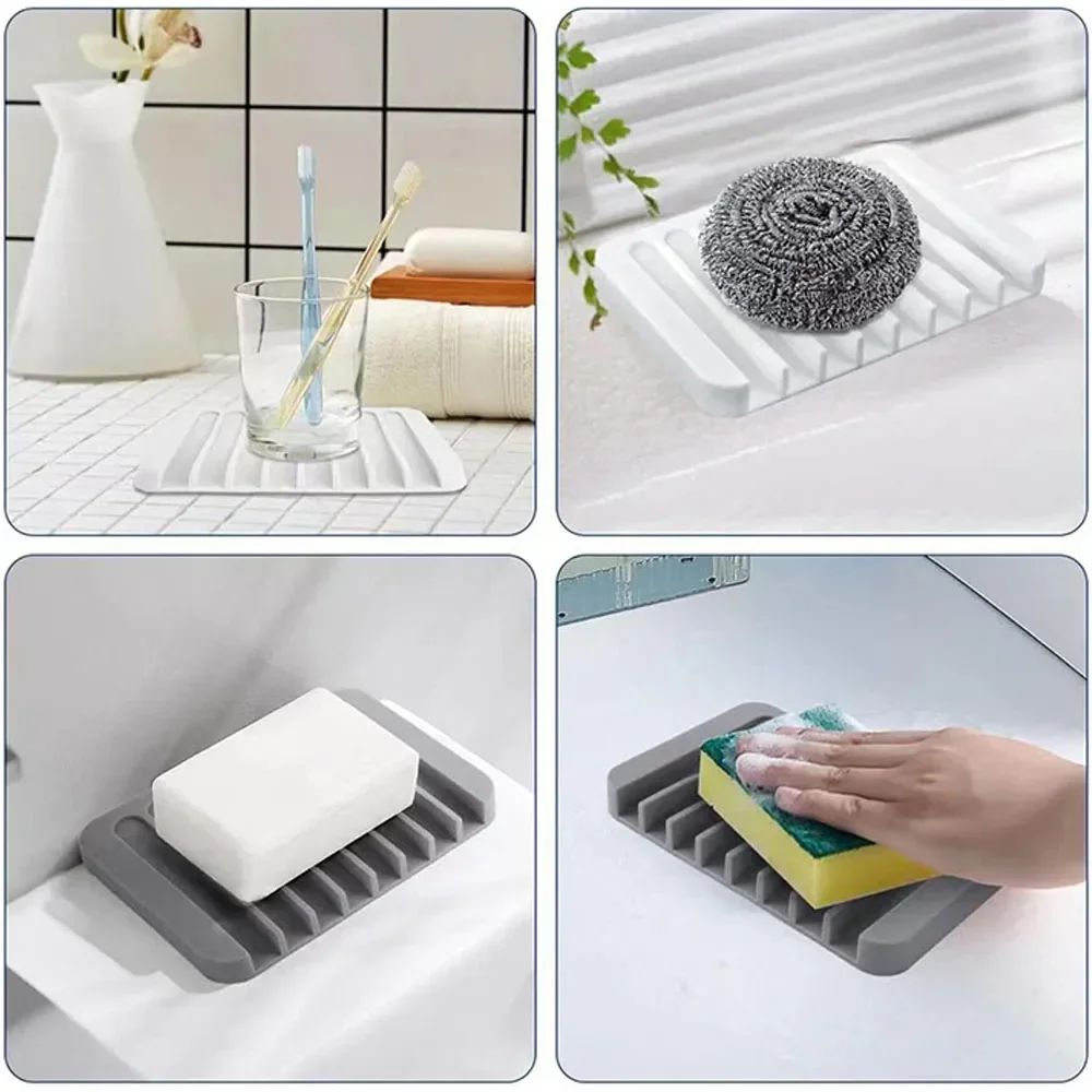 Saboneteira de Silicone para Chuveiro, Suporte de Sabão com Dreno, Organizador de Esponja para Pia de Cozinha, Bandeja de Secagem, Acessórios de Banheiro