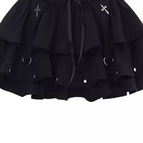 Saia Mini Preto Y2K Spicy Girl com Laço Cintura Alta Estilo Cake Saia Godê Feminina Verão Novo Design Saia para Meninas