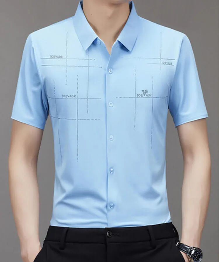 Men's Ice Silk Business Shirt Short Sleeve Anti-wrinkle Iron-free Seamless Shirt Highly Elastic Comfortable Wear Gift for Man
