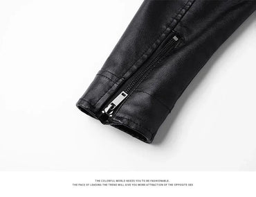 Men's Winter Solid Color Stand Up Collar Windproof Warm Coat Brand Leather Jackets Men's Luxury Clothing Vintage Leather Jacket