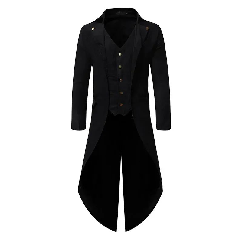 New 2025 Vintage Gothic Steampunk Tailcoat Men Slim Fit Long Sleeve Blazers Male Fashion Party Banquet Halloween Cosplay Costume