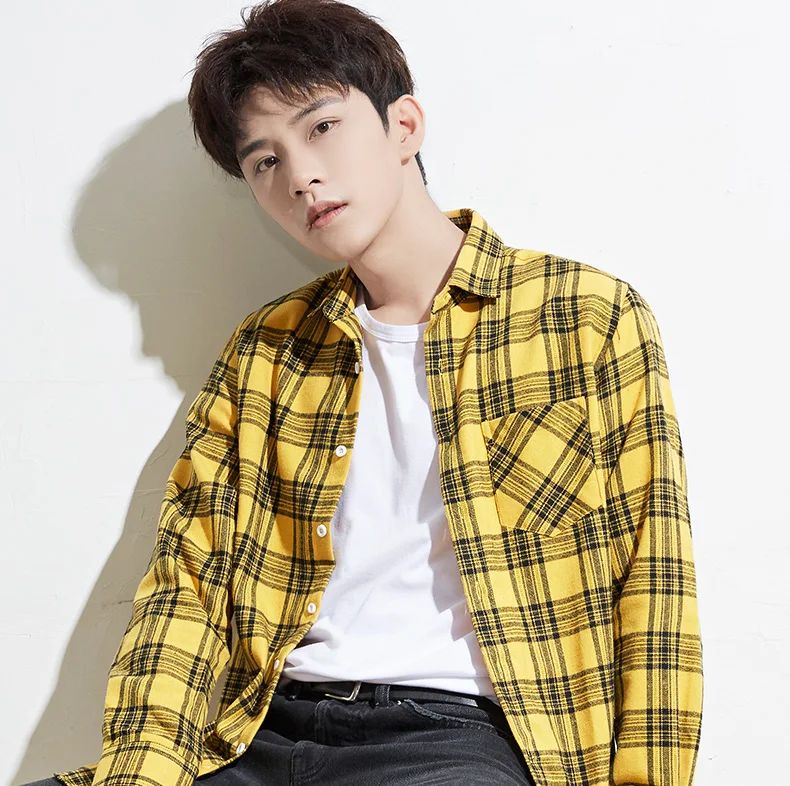 New in shirt fashion korean popular 40%cotton long-sleeve shirts for men slim fit plain shirt streetwear Casual plaid clothes