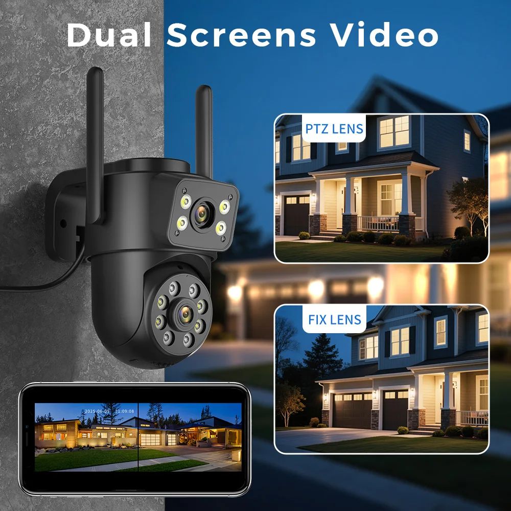 Wifi Camera Outdoor 8MP 4K Dual Lens Dual Screens Black Surveillance Camera Night Vision Human Detection Security Camera ICsee