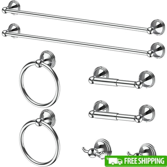 8 Pieces Stainless Steel Bathroom Accessories Set Polished Chrome Towel Bar Towel Ring Hook Rack Wall Mount Hardware