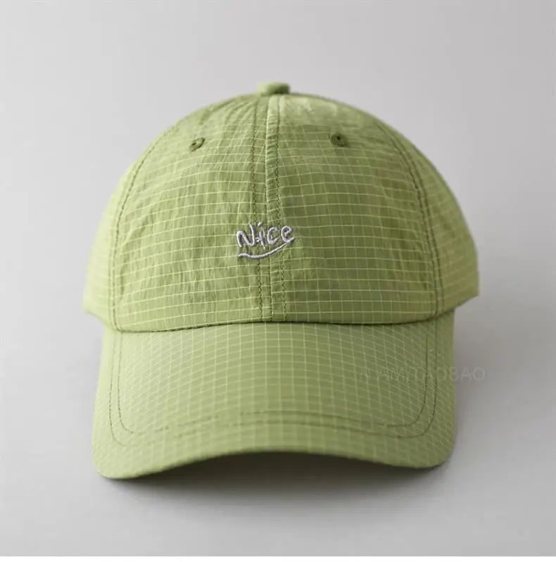 SS25 Korean Baseball Cap with Letter Embroidery & Gingham, Quick-Dry Minimalist Casual Unisex Hat for Daily Use