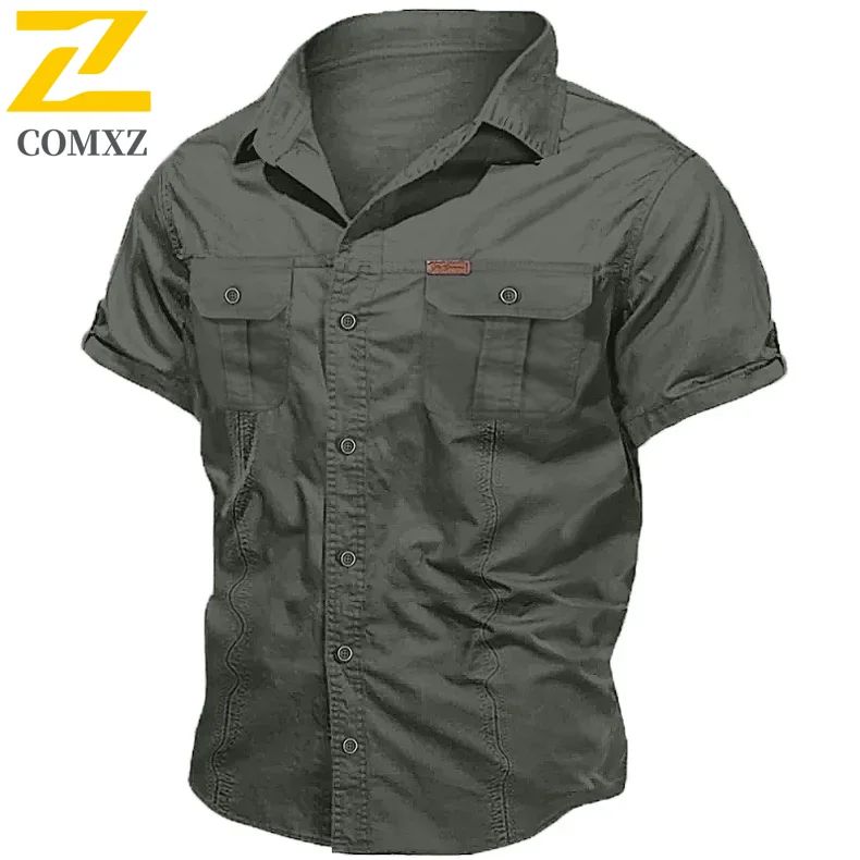New Mens Work Shirt Casual Retro 100% Cotton Short Sleeve Flying Cargo Shirt Man Summer Fishing Hunting Multi Pocket Shirt 2025