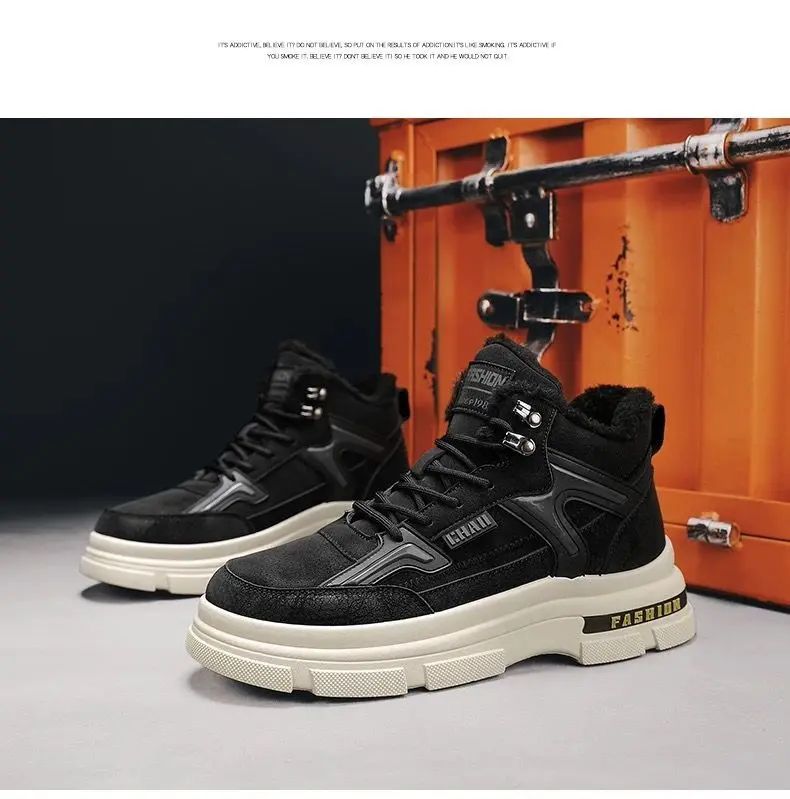 Winter Men's Boots Warm Plush Snow Boots Warm Comfortable Anti Slip Outdoor Short Boots Lace Up Non-slip Men Shoes Zapatos