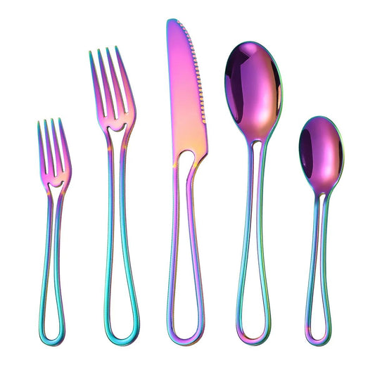 Conjunto de Talheres de 5 Peças em Aço Inoxidável Faca de Carne Garfo Colher de Sobremesa Talheres Colher de Chá Conjunto de Talheres para Casa e Restaurante