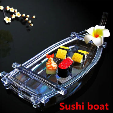 Acrylic sushi boat transparent seafood boat cutlery dry ice boat Plastic sushi container decorate plate dish sushi acessorios