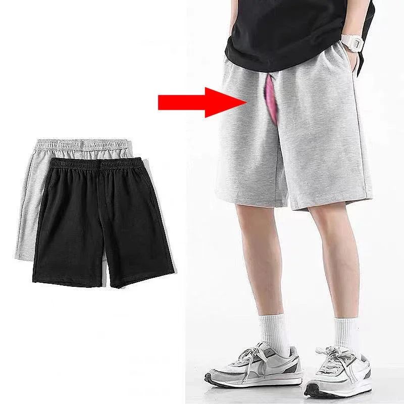 Summer Men Invisible Zipper Open Crotch Shorts Outdoor Sports Mens Plus Size Cas