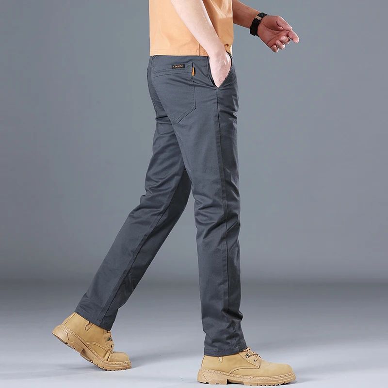 2024 Men's High Quality Pure Cotton Classic Solid Color Casual Pants Business Stretch Cotton Slim Straight Brand Trousers Male