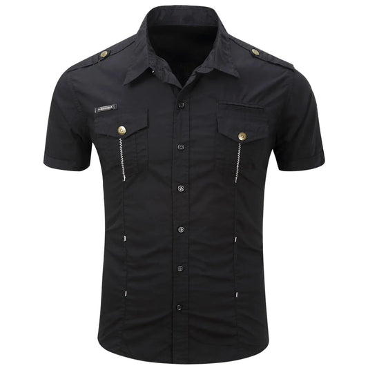 Summer New Fashion Men Safari Shirt Short Sleeve Casual Tactical 100% Cotton Cargo Outdoor Male Pocket Work Shirts