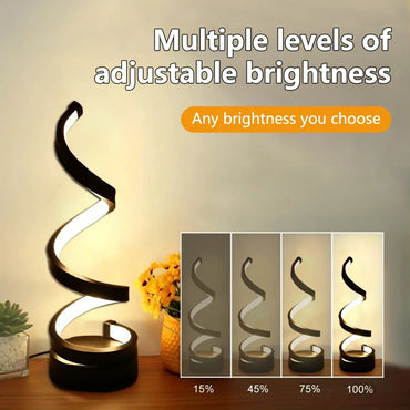 USB Plug in Creative Spiral LED Night Light Dimmable 3 Colors Adjustable for Living Room Office Desk Table Bedroom Bedside Decor