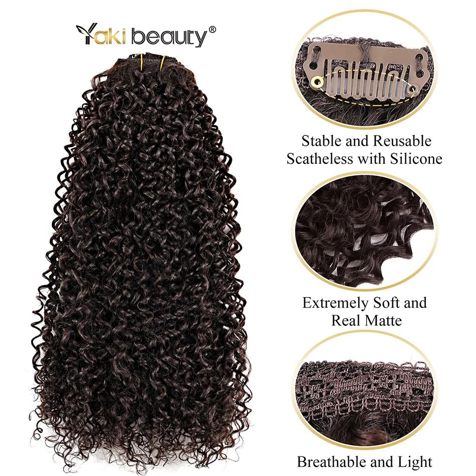 Apliques de Cabelo Cacheado 26'' Trama Dupla 6 Peças/Conjunto Clip-In Cabeça Completa Orgânico Seda Gelo Preto/Marrom 160g