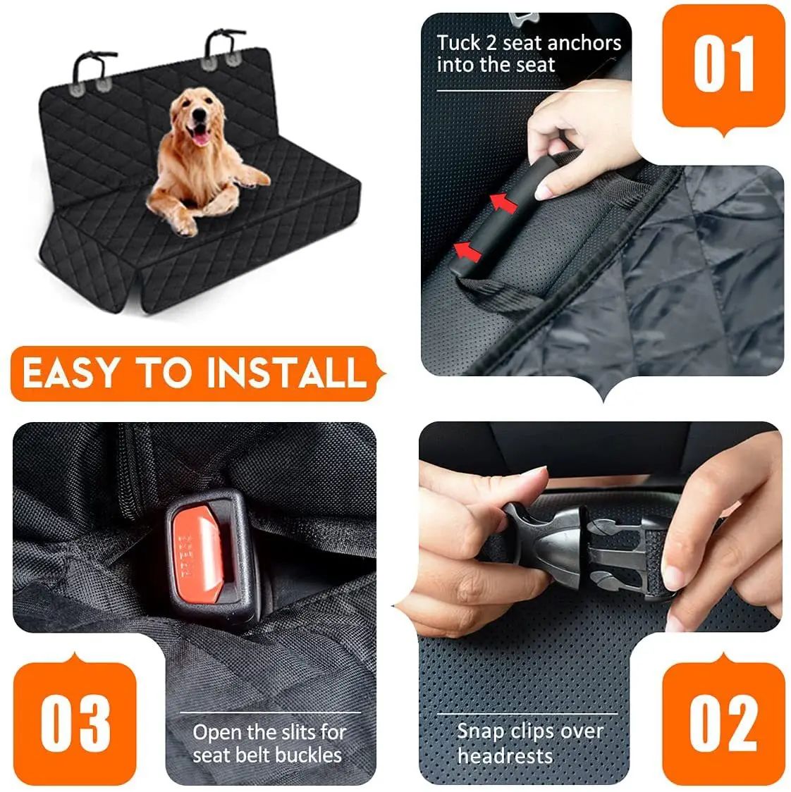Capa Protetora de Carro para Banco Traseiro de Cachorro Impermeável Resistente à Sujeira Capa de Assento para Animais de Estimação Preto Alça de Ombro Rede Colchão de Viagem para Animais de Estimação