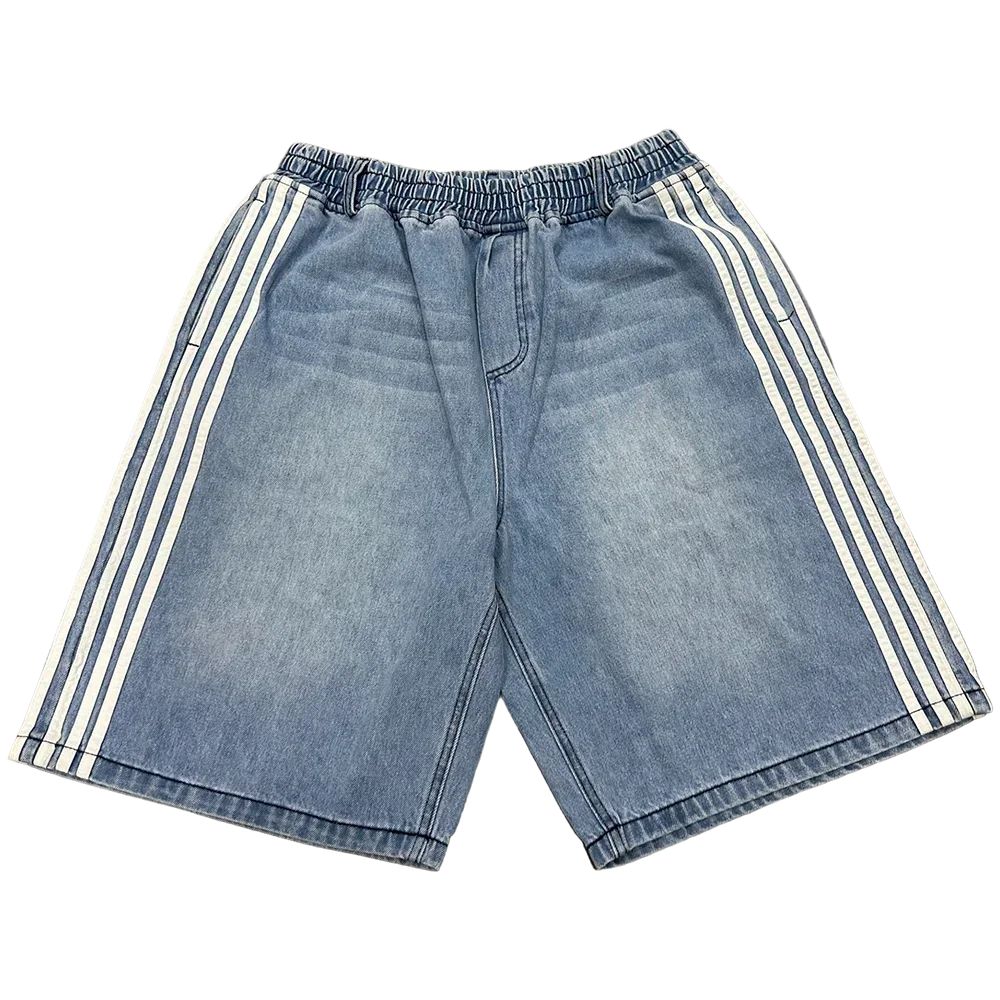 Y2K Denim Shorts Mens Womens HCW Striped Embroidery Retro Loose Summer Shorts Harajuku Hip Hop Casual Gym Shorts Streetwear New