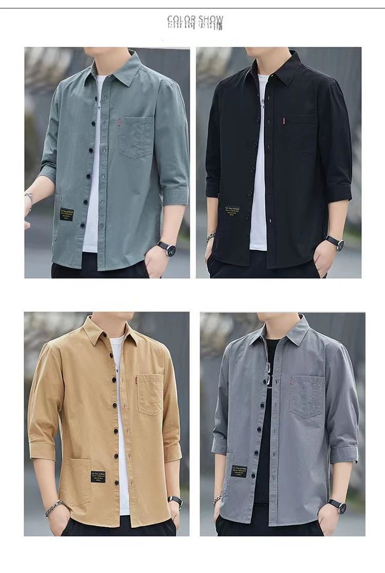 Men shirts Summer Men's clothing Short-Sleeved shirts & blouses Daily Solid Color Stand-Up Collar Casual Beach Style Male Shirt