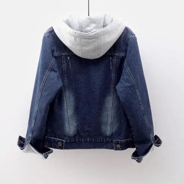 Women Denim Coat Hooded Single Breasted Button Jackets Hooded Patchwork Outerwear Cardigan Solid Pockets Streetwear Warm