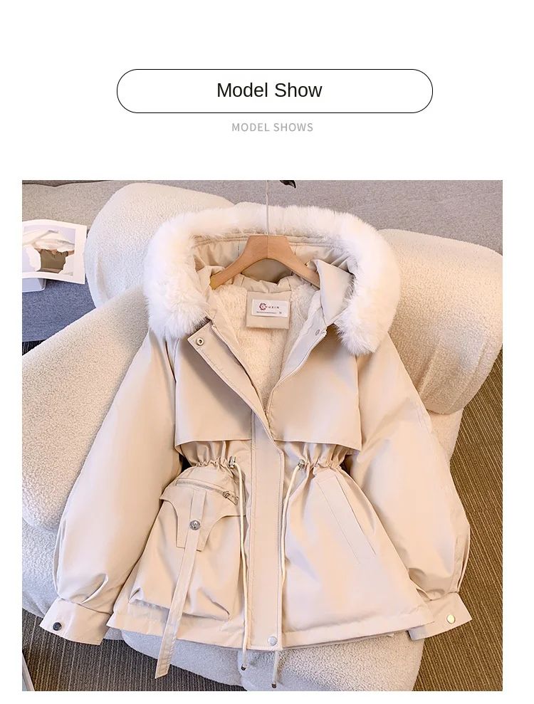 2024 New Autumn and Winter Lined Hood Down Jacket Winter Coat for Women Warm Drawstring Padded Parkas Female Puffer Outwear