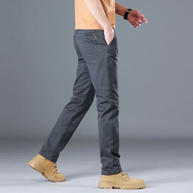 2024 Men's High Quality Pure Cotton Classic Solid Color Casual Pants Business Stretch Cotton Slim Straight Brand Trousers Male